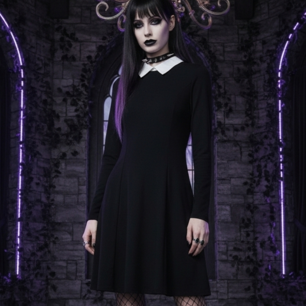 Wednesday Addams Cosplay Costume Collared Gothic Skater Dress Small 4